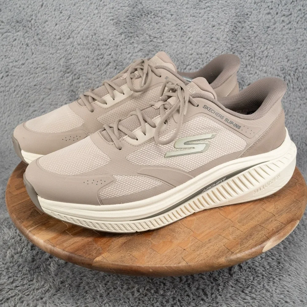 Men's 13‎ Skechers Shoe Slip Ins Max Cushion Wide Go Walk Taupe Knit 216351
